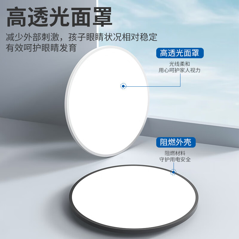 正泰包安装儿童卧室护眼吸顶灯全光谱婴儿房书房客厅现代简约大气灯具 黑壳【48W三色】480mm 【全光谱】教学照明标准