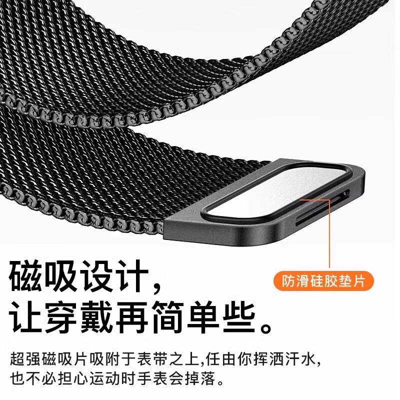 轩誉洺适用小米红米watch5表带小米手环9pro/8pro米兰尼斯磁吸表带redmi watch4男女款腕带 【金属米兰丨配连接器】黑色 红米watch5/4/小米9pro/8pro通用