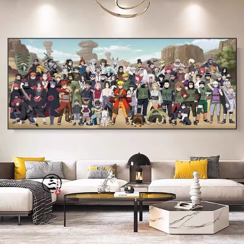 画全家福卧室挂画客厅动漫床头壁画 火影全家福