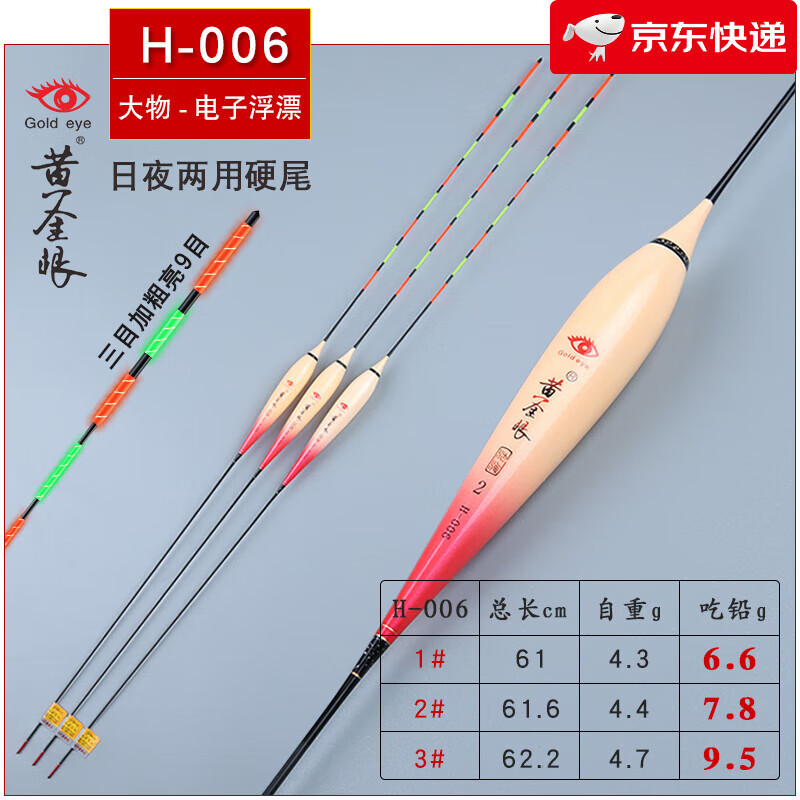 黃金眼加粗尾醒目電子漂大物夜光漂鯉魚鰱鳙行程浮漂 H-006加粗硬尾-2號(吃鉛7.8克) 一支