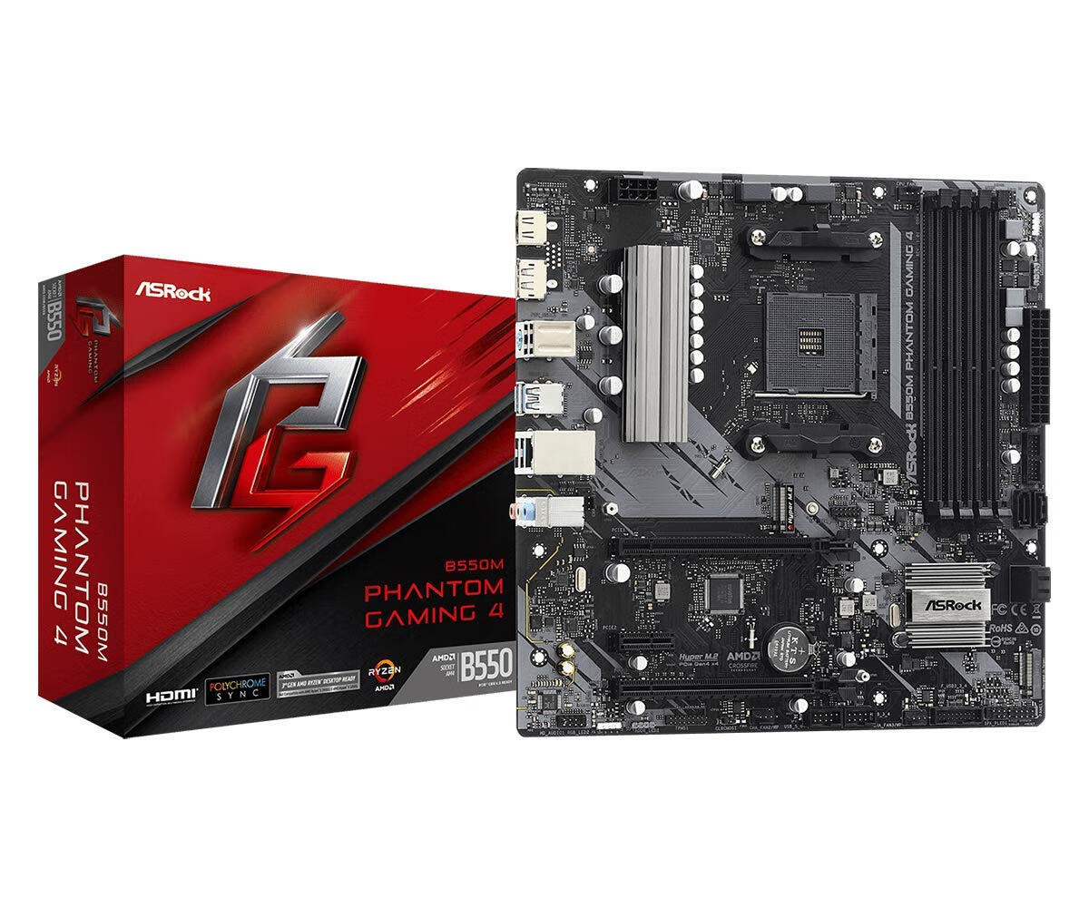 華擎（ASRock） B550M PHANTOM GAMING 4 主板 AMD AM4接口 DDR4 微ATX PCIe4.0 支持銳龍5000系列
