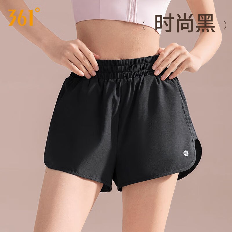 361°运动短裤女夏季薄款瑜伽防走光外穿收腹三分运动裤健身短裤女 时尚黑 XL