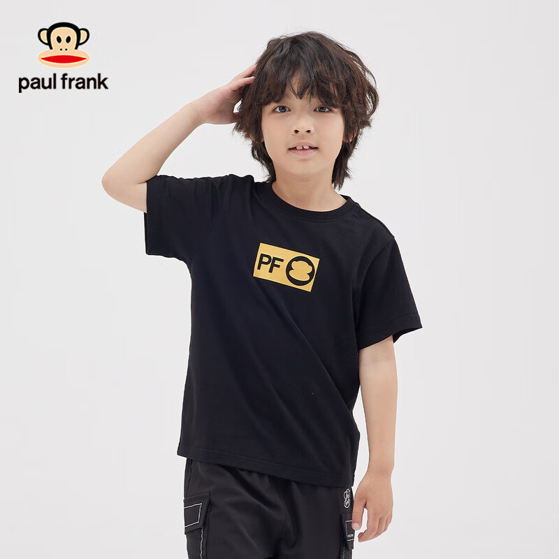 大嘴猴（paul frank）童装儿童短袖T恤2025夏季款多色潮流圆领男女童纯棉短袖上衣 344B黑金色 160