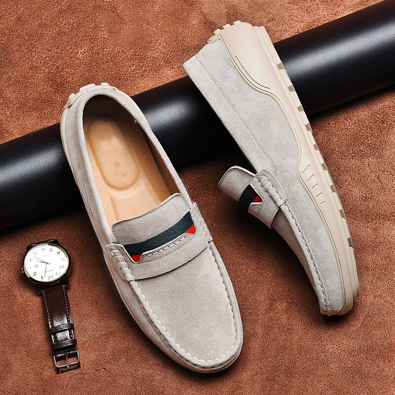 卡帝乐鳄鱼皮鞋男鞋男士商务休闲鞋真皮系带中老年爸爸职场西装通勤正装鞋 5115沙色 44