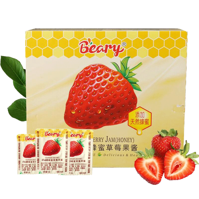 百利蜂蜜草莓果酱14g*140粒甜品早餐面包夹心酱小盒装烘焙果酱