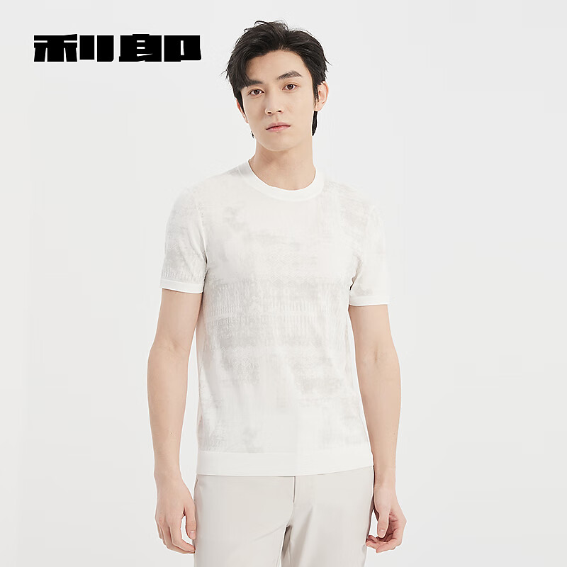 利郎【商场同款】针织T恤男短袖修身弹力夏季新款提花印花男士T恤圆领 白（25XTX9631S） M 165/80A