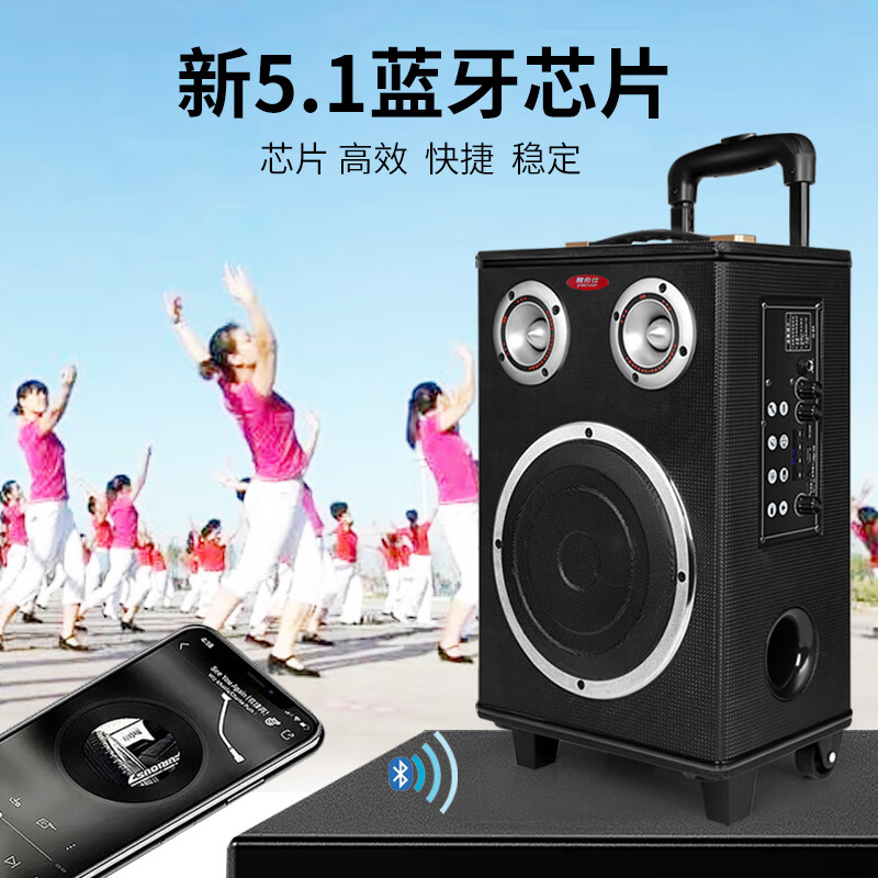 雅奇仕广场舞重低音无线蓝牙音箱音响户外话筒K歌家用大音量超重低音炮可插卡 标准无咪【8吋低音+双3吋高音】