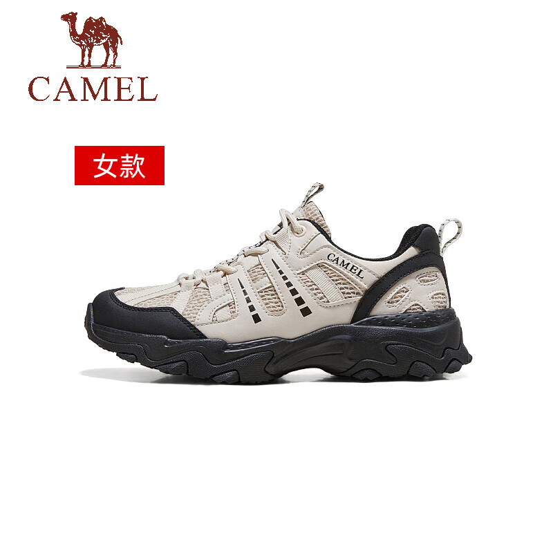 骆驼（CAMEL）女鞋户外徒步男女鞋轻便软弹网面透气百搭休闲鞋情侣款 G24M342693 米白黑女 37