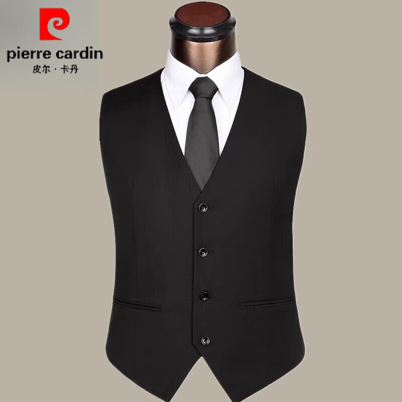 皮尔卡丹（pierre cardin）高端男士西装马甲韩版修身西服马夹背心春秋薄款休闲英伦风婚礼小 黑色单件西装马甲 S 【100斤以下】