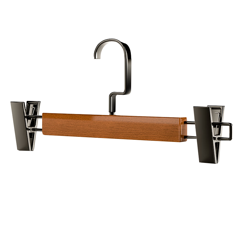 百草園實(shí)木褲架無(wú)痕木質(zhì)衣架褲夾扁鉤強力掛褲子木制木頭衣架家用衣服掛