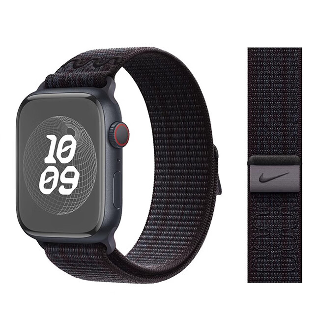 适用苹果手表表带耐克iwatchs11 10尼龙回环applewatch987Ultra腕带运动舒适透气时尚腕带 【NK黑配蓝色】同款 【42mm】适用Apple Watch10/11