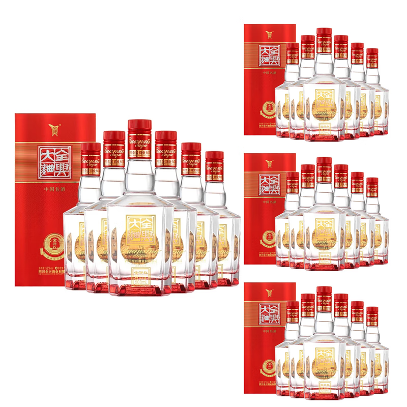 全兴大曲晶彩红全兴红嫡系标品 送礼浓香型白酒 固态酿造优级口粮酒 52度 500mL 24瓶 (4箱装）