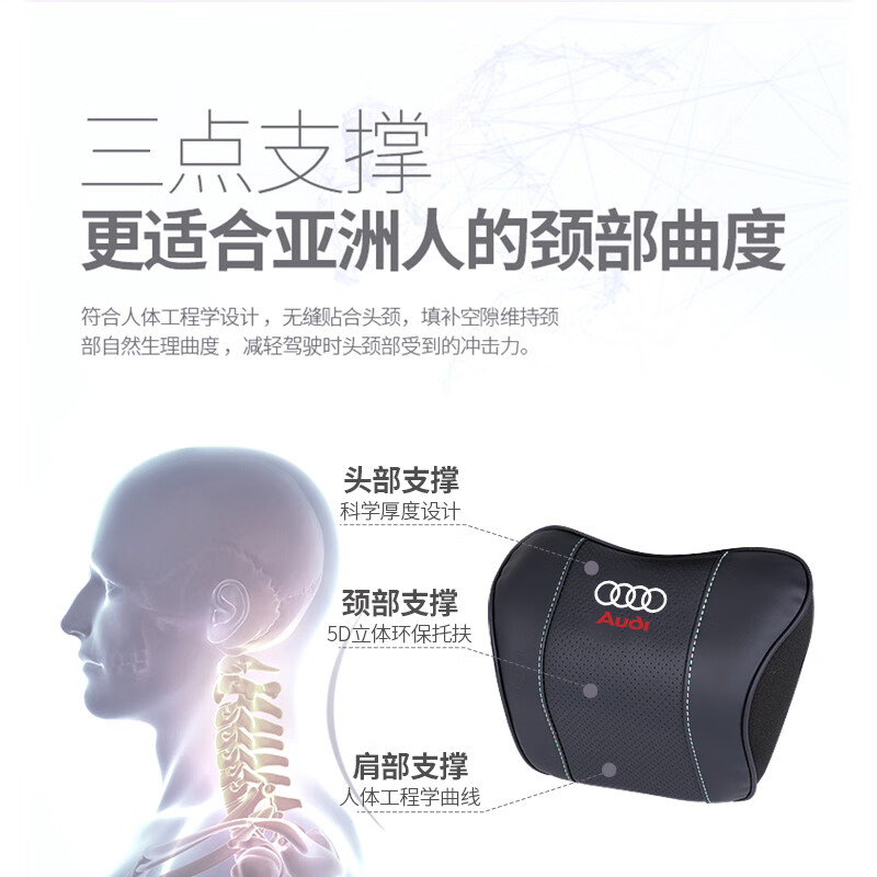 启忆梦奥迪头枕腰靠A6L汽车护颈枕Q5L靠枕垫A4L靠背A3/Q3/Q7/Q2内饰用品 尊贵黑【头枕2个】