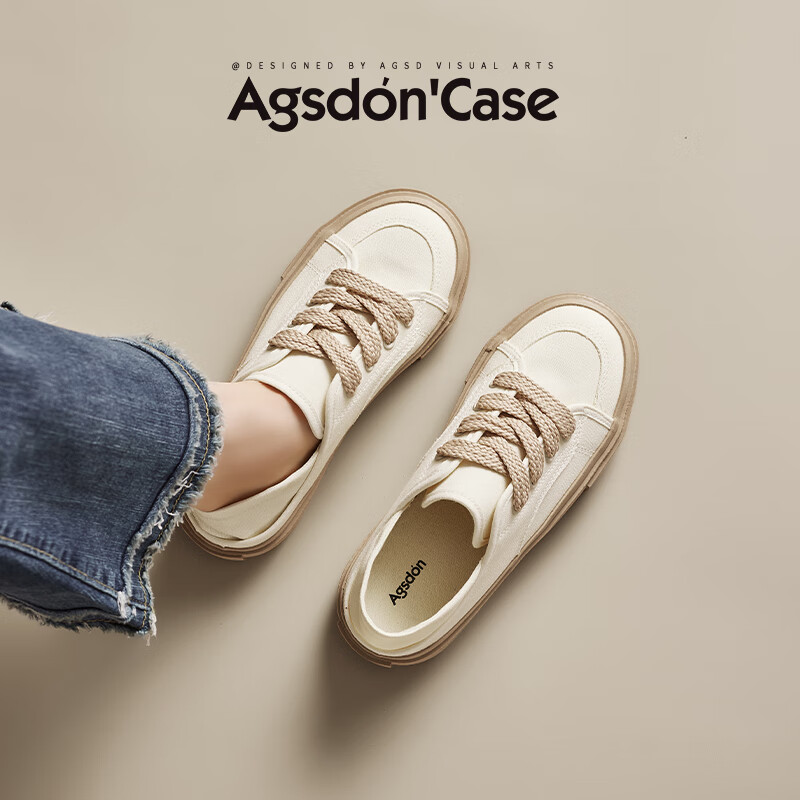 奧古獅登小白鞋女新款秋冬百搭軟底運(yùn)動(dòng)休閑鞋女小眾透氣踩屎感帆布鞋 733057米杏色 36