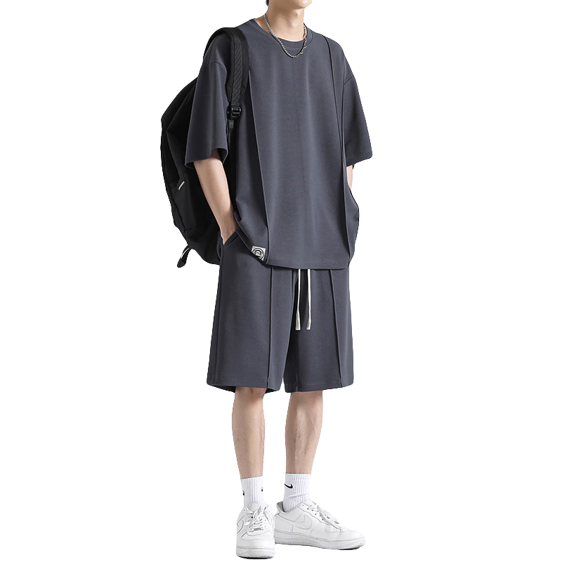 大嘴猴（paul frank）冰絲短袖t恤男裝套裝夏季休閑速干運(yùn)動(dòng)短褲2件套男裝 深灰色 2XL