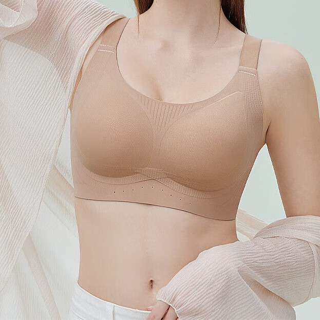 千奈美无痕粉底液内衣女士全罩杯大胸显小隐形不透收副乳文胸 白月灰 85B C 通杯