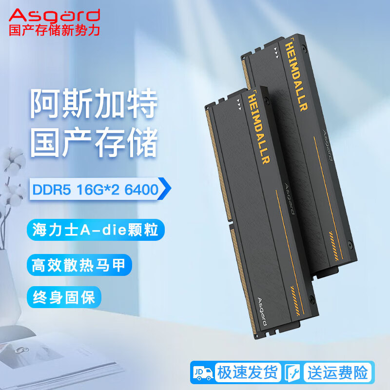 阿斯加特（Asgard）国产台式机内存适配海景房机箱TUF升级款DDR5海力士颗粒海姆达尔马甲内存条 32G(16*2)6400套条 A-die C32