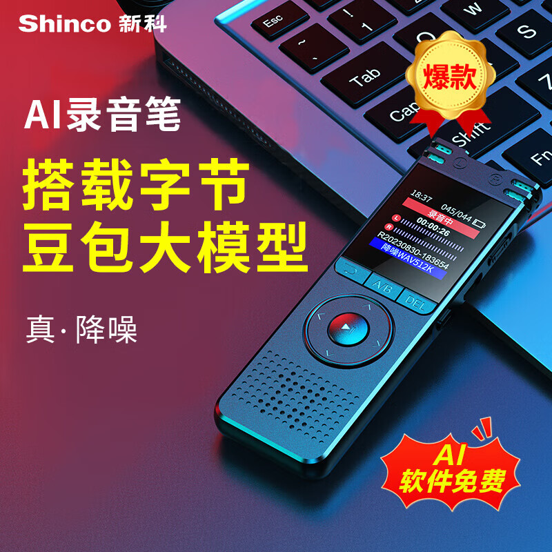 新科（Shinco）AI智能录音笔RV-02 32G大容量ai录音器转文字翻译 专业语音高清降噪办公录音设备