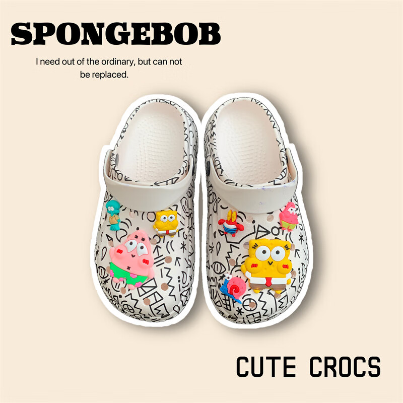 包头拖男士外穿拖鞋洞洞鞋女潮流韩版软底沙滩鞋男透气休闲凉鞋男 白色线条-HM 36-37【偏小一码】