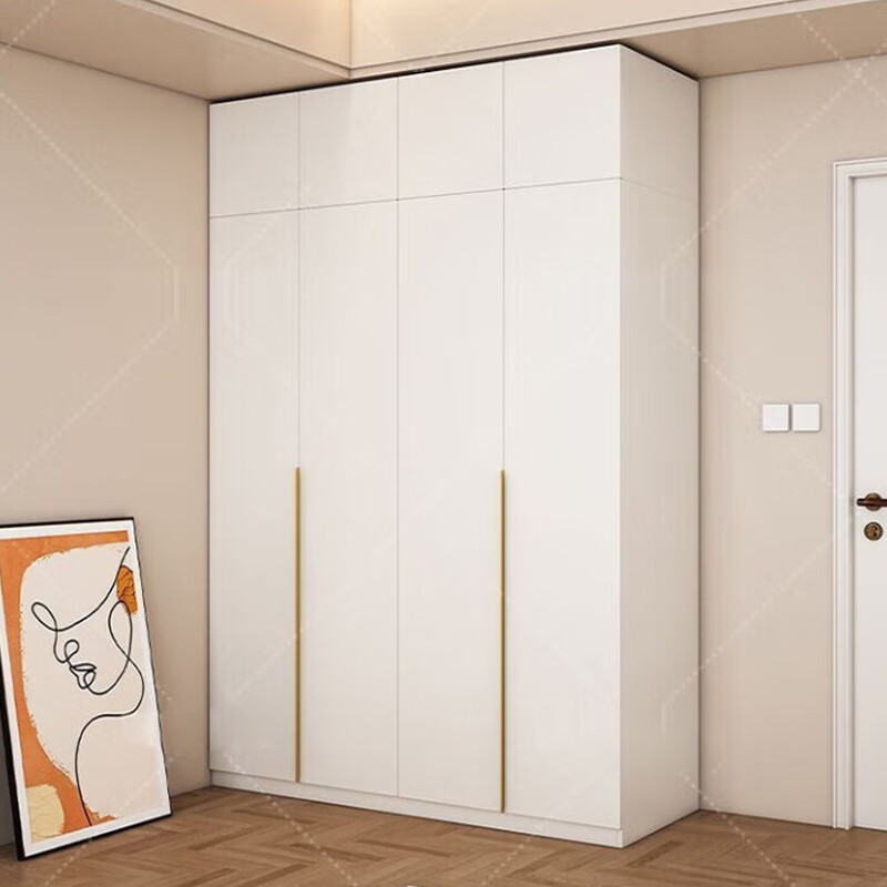 雨村实木生态板卧室简约衣柜定制转角衣柜奶油风收纳储物大容量衣柜 边+转角+单门+桌 2.4米高加顶柜