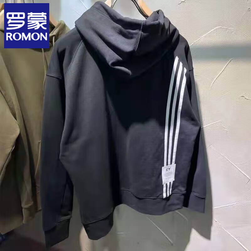 羅蒙（ROMON）春秋季連帽衛(wèi)衣衫男2024新款韓版潮流時尚寬松休閑百搭情侶基礎(chǔ)款 黑色 M