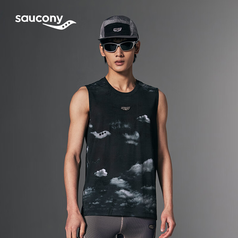 Saucony索康尼NATHAN BELL艺术家联名系列单层运动背心男 正黑印花色组PR245 L