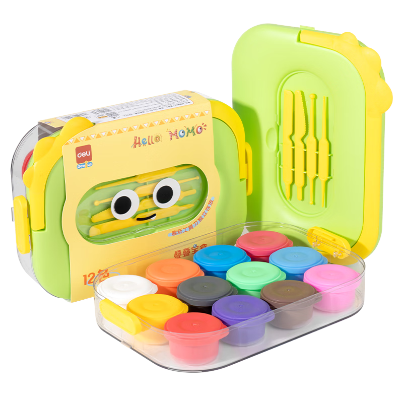 得力【先人一步】小怪兽层叠工具箱粘土12色超轻粘土 黏土彩泥橡皮泥美术手工DIY玩具太空沙(混)(箱)