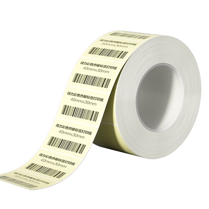 得力（deli）三防彩色热敏标签纸 40*30mm 800张*1卷 米黄色热敏标签打印纸 货物条码标签纸 ZG500
