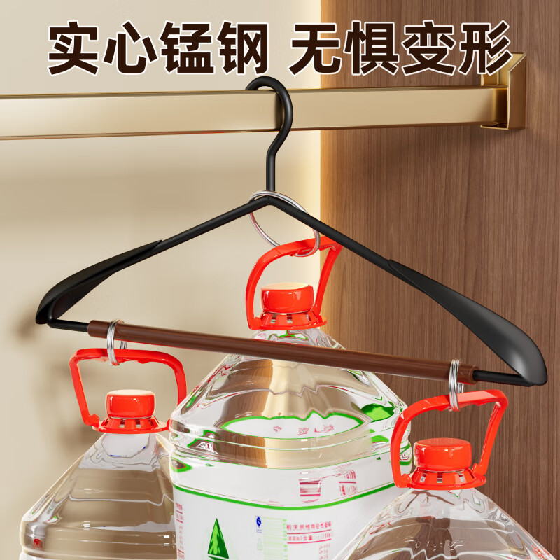 AILUKI日本木质衣架家用挂衣实木轻奢宽肩衣撑榉木衣架服装酒店 12个装-榉木铁艺宽肩衣架【轻奢胡桃色】