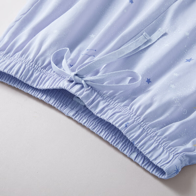 三枪春夏全棉睡裤女士薄款甜美风短裤透气可外穿宽松高腰纯棉家居裤 水蓝月亮 3XL (180/105)