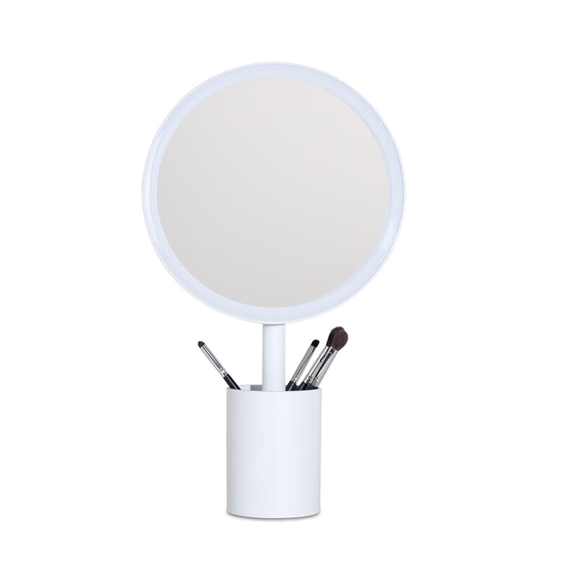 MUID筆筒鏡充電桌面臺式化妝鏡帶燈宿舍便攜梳妝美妝鏡子家用結(jié)婚 乳白[多檔燈效從容收納底盤吸附]