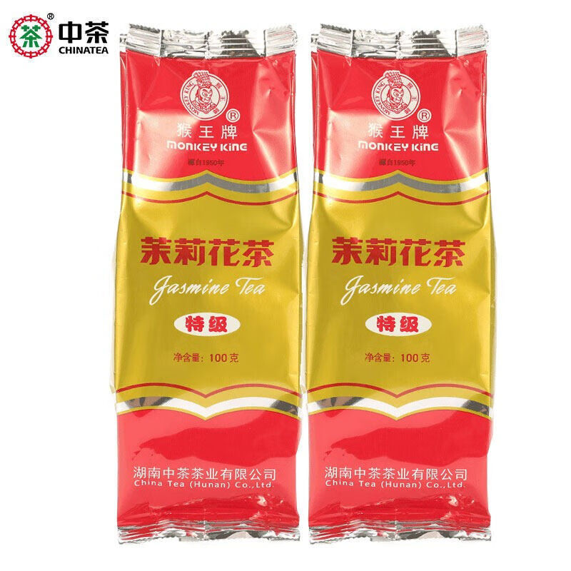 猴王牌（MONKEY KING）中茶茉莉花茶猴王茉莉花茶特級濃香型100g散裝中糧中茶旗艦店 特級茉莉花100g*2【雙袋裝】