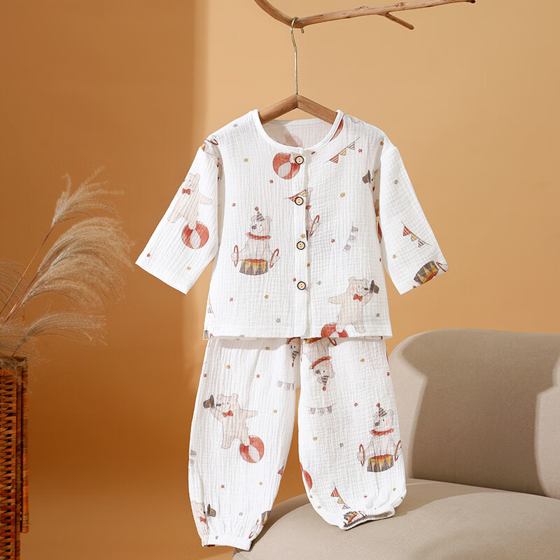 儿童睡衣夏季纯棉a类开衫外穿儿童家居服吸汗透气长袖女男童睡衣 爱心恐龙 130 cm