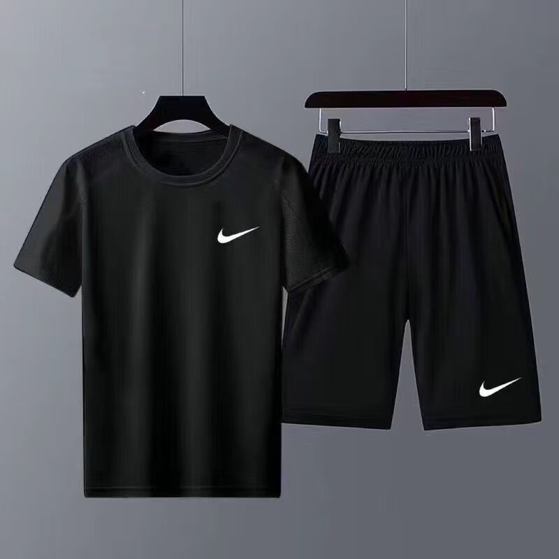 NBA KIDS-NIKE新款打勾短袖夏季运动套装宽松男女休闲速干健身跑步短裤两 耐克速干套装黑+黑【nk】 2XL 耐克2XL【135-150斤】