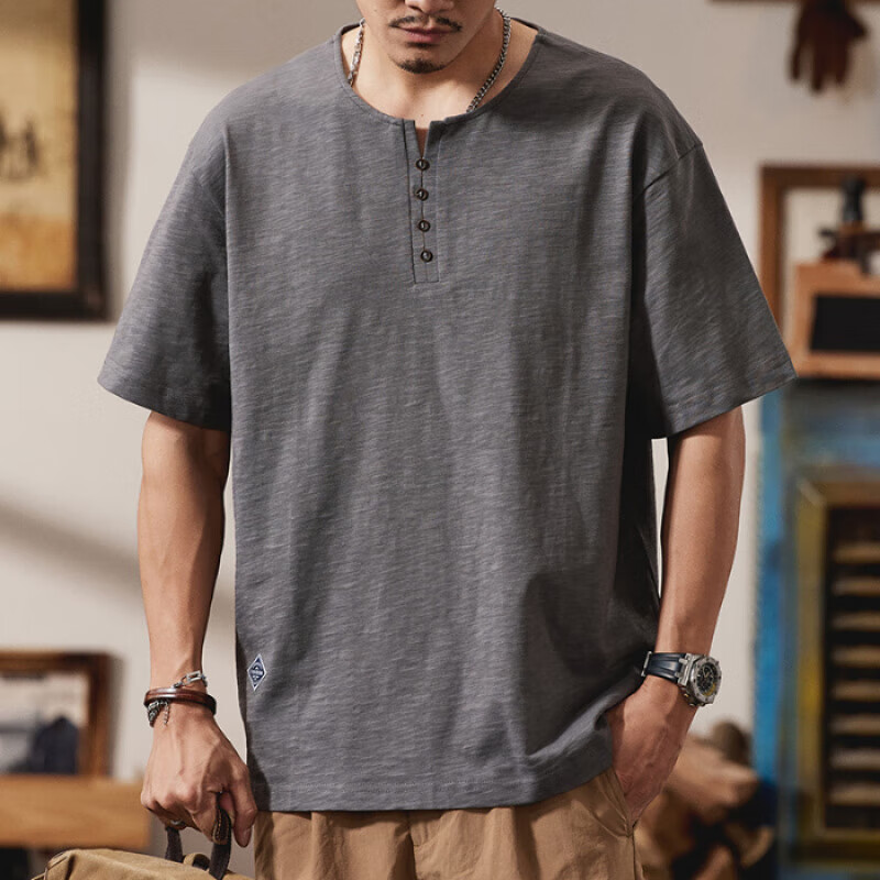 法贝莎品牌定制短袖男T恤2025年夏季新款时髦宽松圆领休闲百搭男士上衣 深灰 M