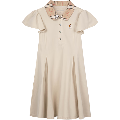 暇步士（Hush Puppies）童裝女童甜美polo裙25夏大童學(xué)院風(fēng)兒童速干連衣裙 淺沙灰  170 