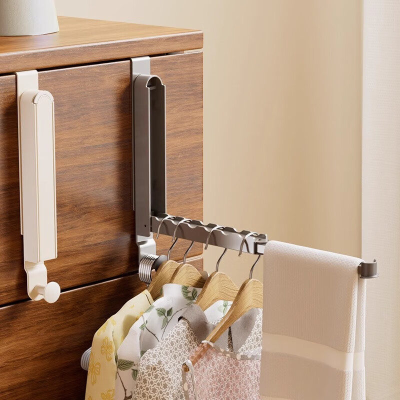 居臣仕折叠伸缩晾衣架宿舍门后挂衣钩衣架旅行便携式门上凉晒神器 灰挂钩款适用门宽度4点8cm