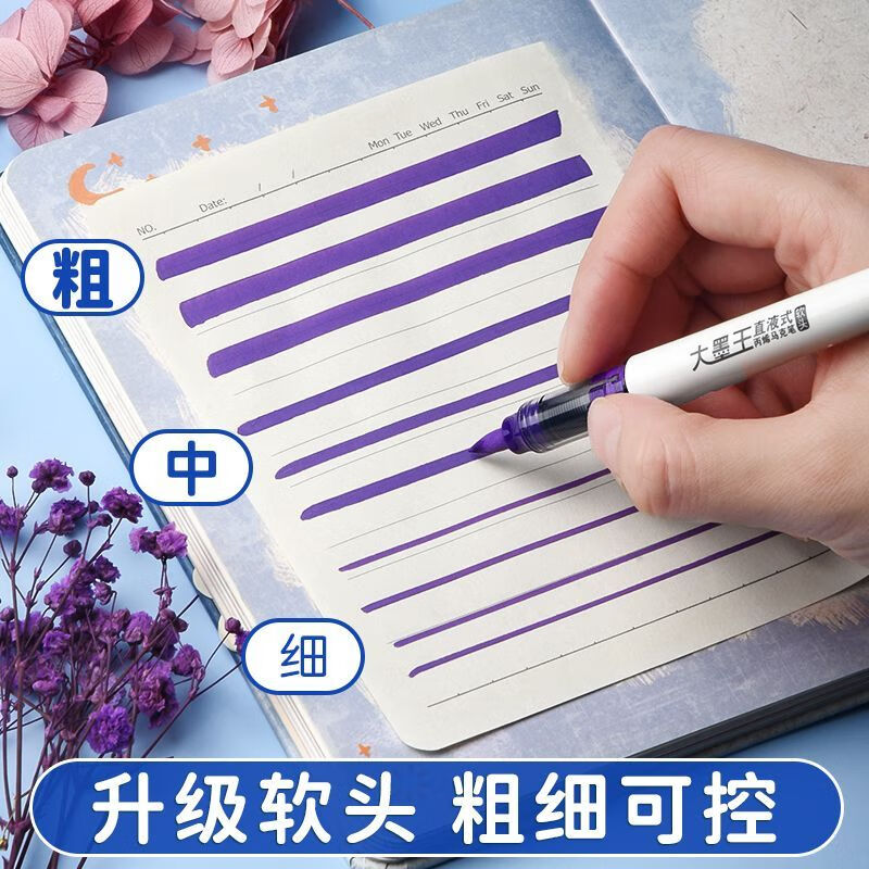 晨光晨光大墨王直液式丙烯马克笔盒装散装弹性软头单头圆杆可叠色透纸 【 大墨王】48色 | 软头 | 直液式