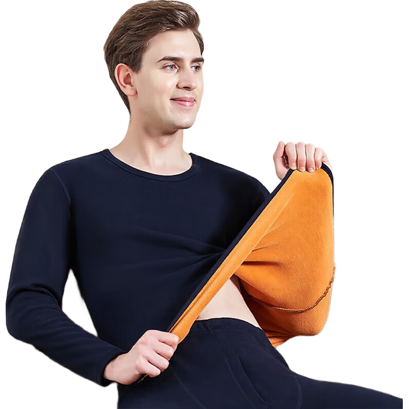 南極人 保暖內衣男士秋衣秋褲加絨一體防寒青年中老年保暖衣套裝藏青 L