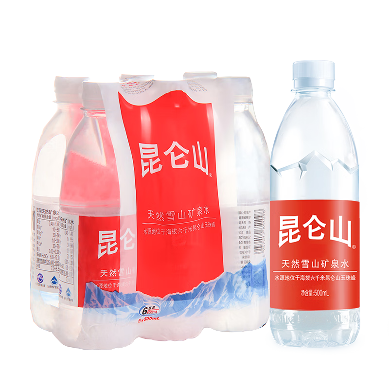 昆仑山矿泉水 饮用天然弱碱性 500ml*6瓶 整箱装 高端用水