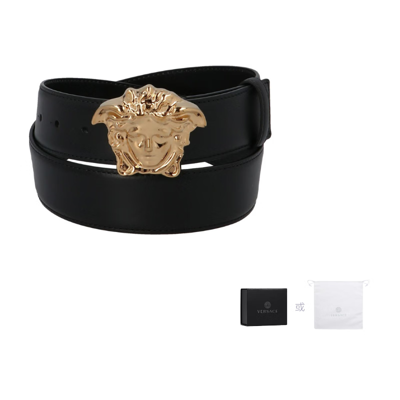 范思哲（VERSACE）瓦萨琪 美杜莎平滑扣 牛皮革 皮带 情侣款 宽4cm 黑色 60 基础包装-防尘袋或包装盒