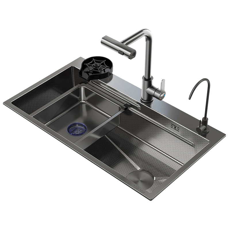 四季沐歌廚房水槽大單槽福祿L6飛瀑蜂窩紋304不銹鋼手工槽洗菜盆68