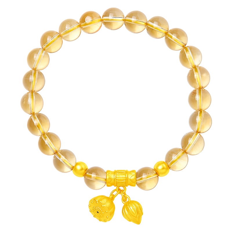 中國黃金（CHINA GOLD）足金兩世歡黃發(fā)晶手串女新款手鏈招財好運情人節(jié)生日禮物送女友 兩世歡黃發(fā)晶手串（2金珠）約1.7g