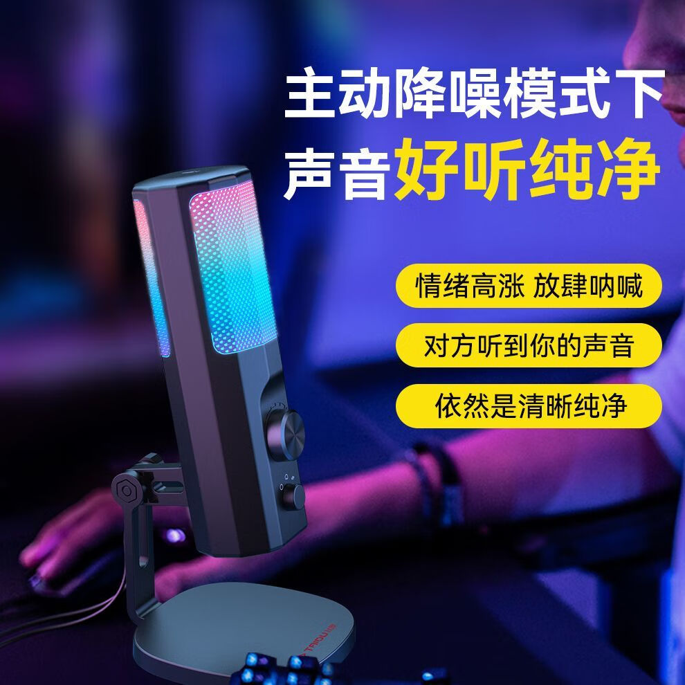 钛度TSP207桌面麦克风电脑主播直播话筒专用降噪电竞游戏会议录音语音USB电容麦台式机笔记本K歌上网课 高配版TSP205【RGB光效ENC降噪麦克风】