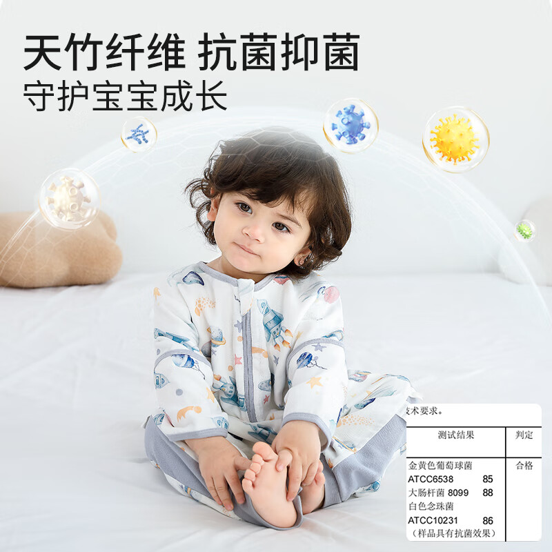 贝谷贝谷儿童睡袋婴儿分腿睡袋春夏季纱布竹棉防踢包被子可拆袖宝宝抱被 云海岛鲸竹棉前4后2【26℃以上】 L码【身高95-105cm】年龄3-4岁