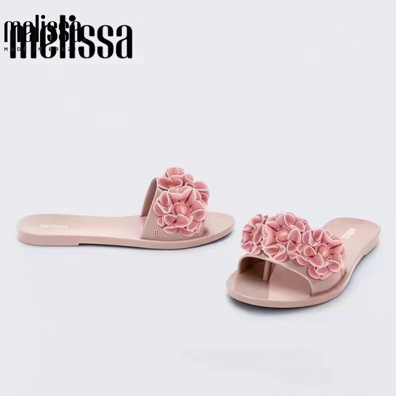 梅丽莎2024新款果冻鞋melissa拖鞋人字拖立体山茶花巴西一字拖外穿 黑山茶花 40