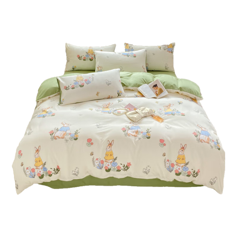 新款A类水洗棉双层纱印花四件套单被套学生宿舍三件套单双人被罩 新世界 2.0m床单款四件套被套200x230cm