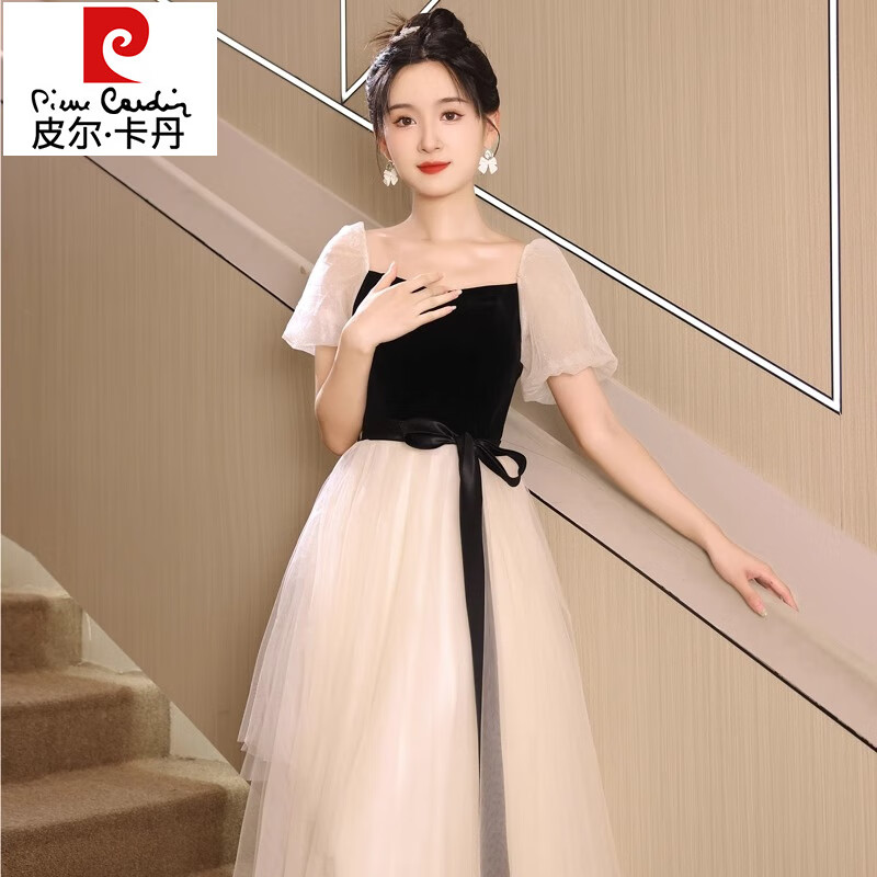 皮尔卡丹（pierre cardin）晚礼服女2025新款感宴会主持人轻奢艺考学生毕业演出服连衣裙 香槟色 2XL
