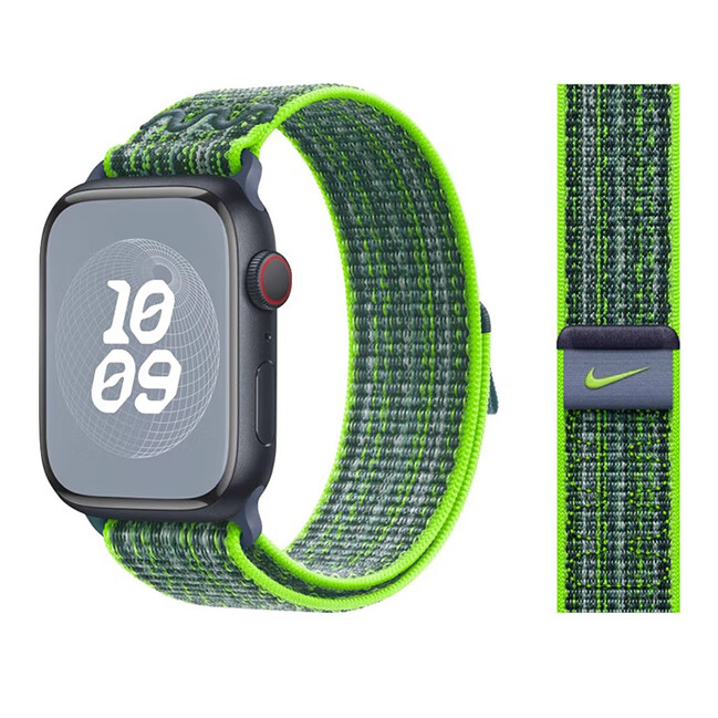 适用苹果手表表带耐克iwatchs11 10尼龙回环applewatch987Ultra腕带运动舒适透气时尚腕带 【NK黑配蓝色】同款 【42mm】适用Apple Watch10/11