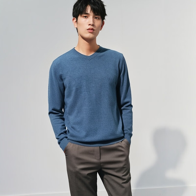 阿仕顿（ARTSDON）2025年秋季男士新款时尚简约舒适V领套头长袖毛衫 钴蓝色中蓝D1S12901 S (165) 推荐95-110斤